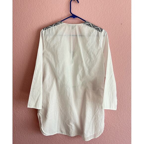 Theory White Black Cotton Lawn Jalinnie Popover Tunic V Neck Top Size Medium - Picture 3 of 14